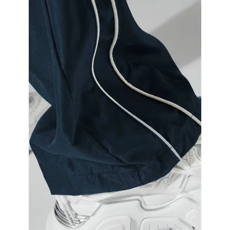 Pantalon droit décontracté de couleur unie avec cordon de serrage respirant