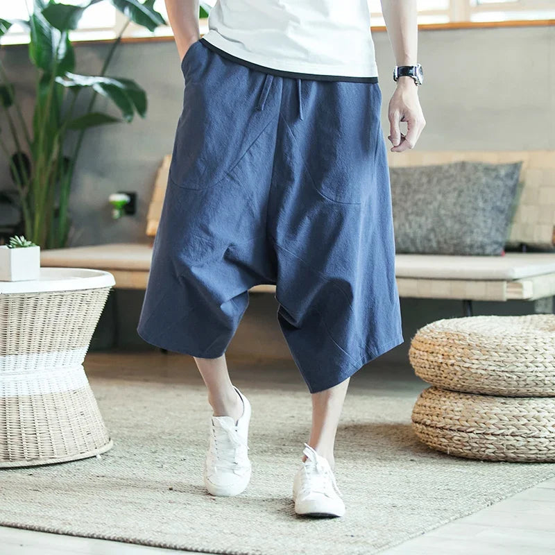 Pantalon de lin ample style sarouel avec jogging longueur mollet