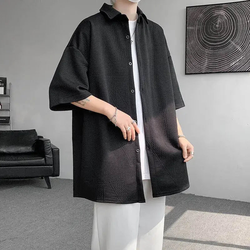 Chemise d'été jacquard à manches courtes pour homme - Coupe ample