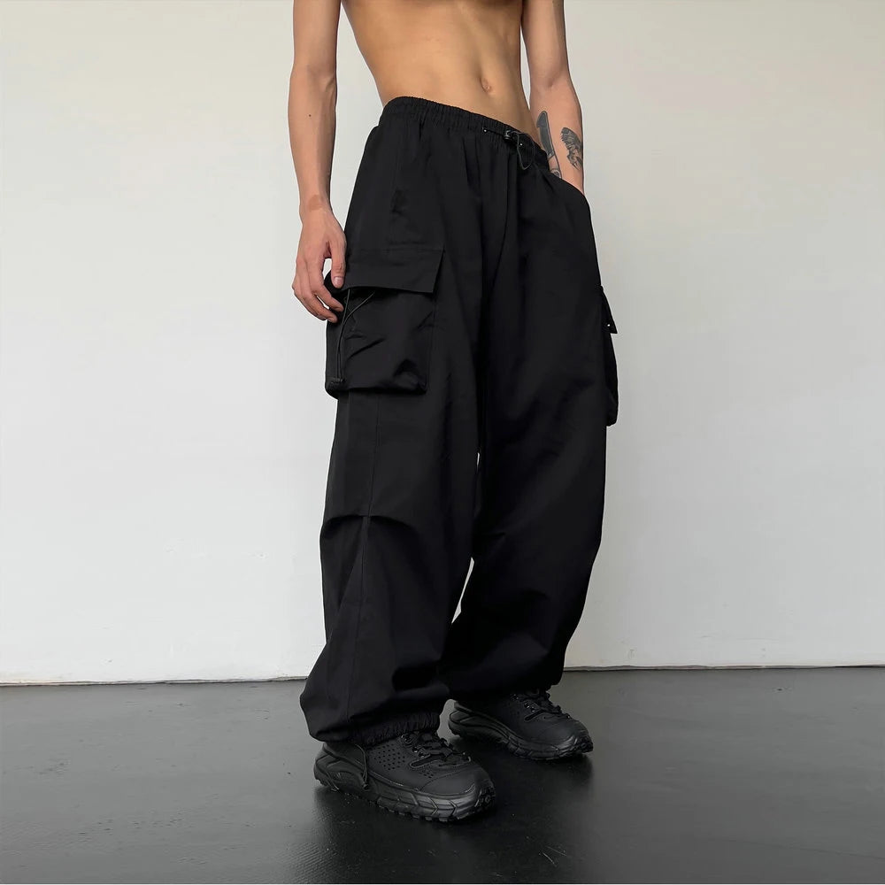 Pantalon cargo décontracté streetwear avec taille élastique style jambe large