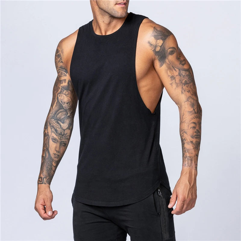 Chemises de sport en coton sans manches à emmanchures larges pour homme