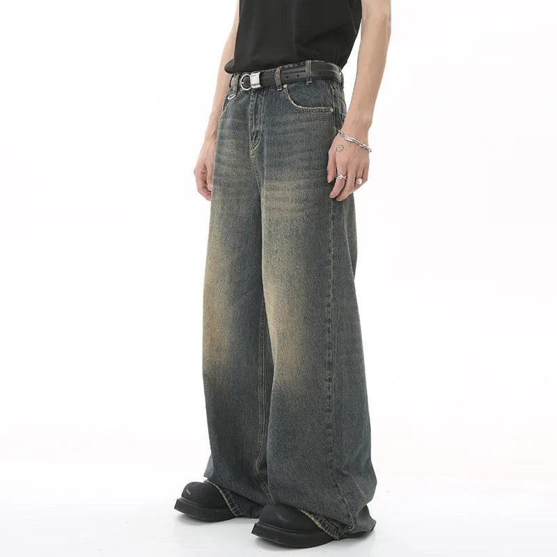 Pantalon ample vintage à jambes larges pour homme, style streetwear