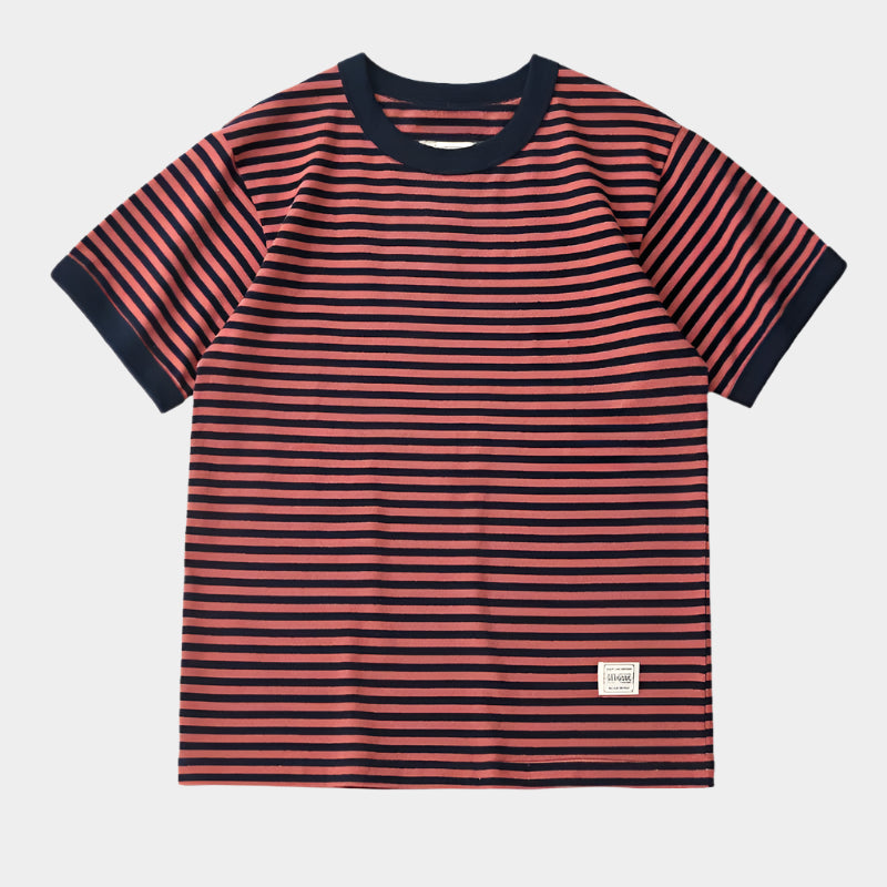 Chemise rayée à col rond et manches courtes pour homme, motif écume de mer