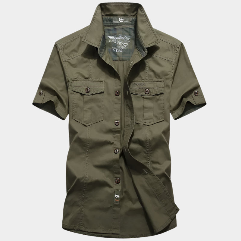 Chemise d'été légère en jean décontractée - Style militaire à col carré