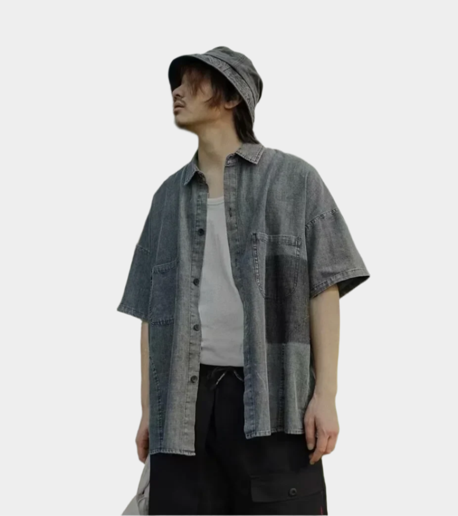 Chemise en jean décontractée et ample de style japonais rétro délavé pour homme