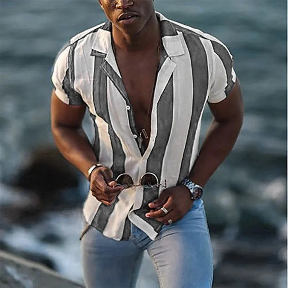 Chemise d'été décontractée à rayures pour homme - Coupe confortable