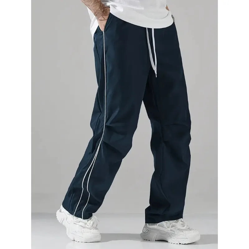 Pantalon droit décontracté de couleur unie avec cordon de serrage respirant