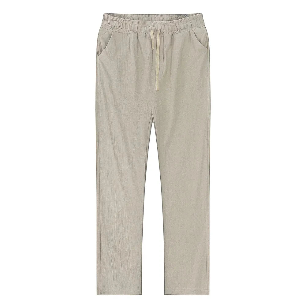 Pantalon de lin respirant avec cordon de serrage et coupe décontractée