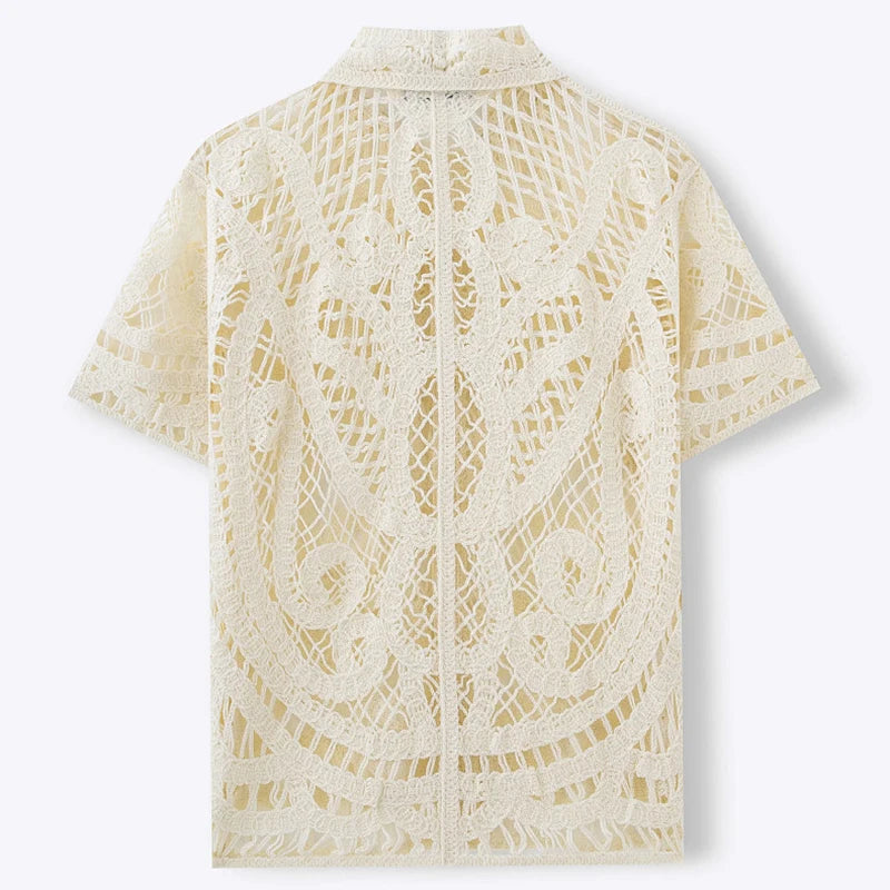Chemises au crochet homme col cubain brodé été chic tendance
