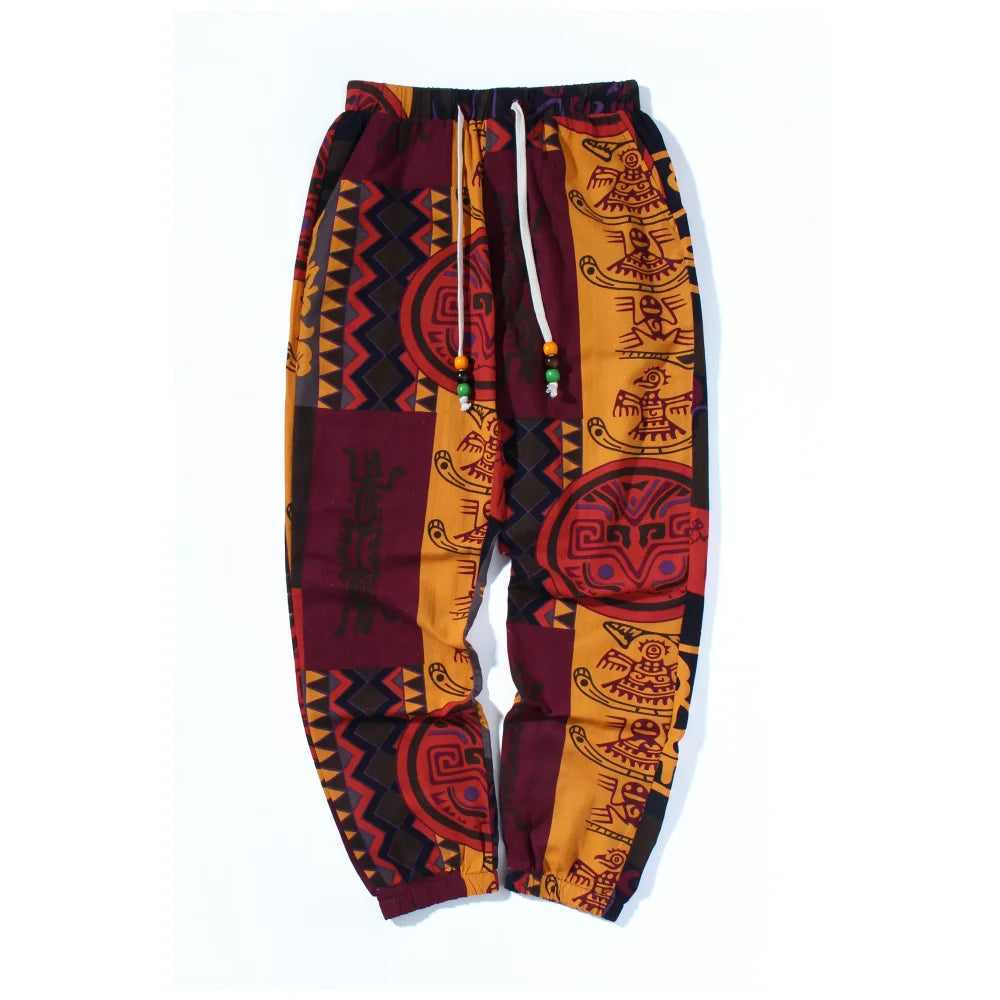 Pantalon de lin léger et décontracté avec cordon de serrage style bohème tribal