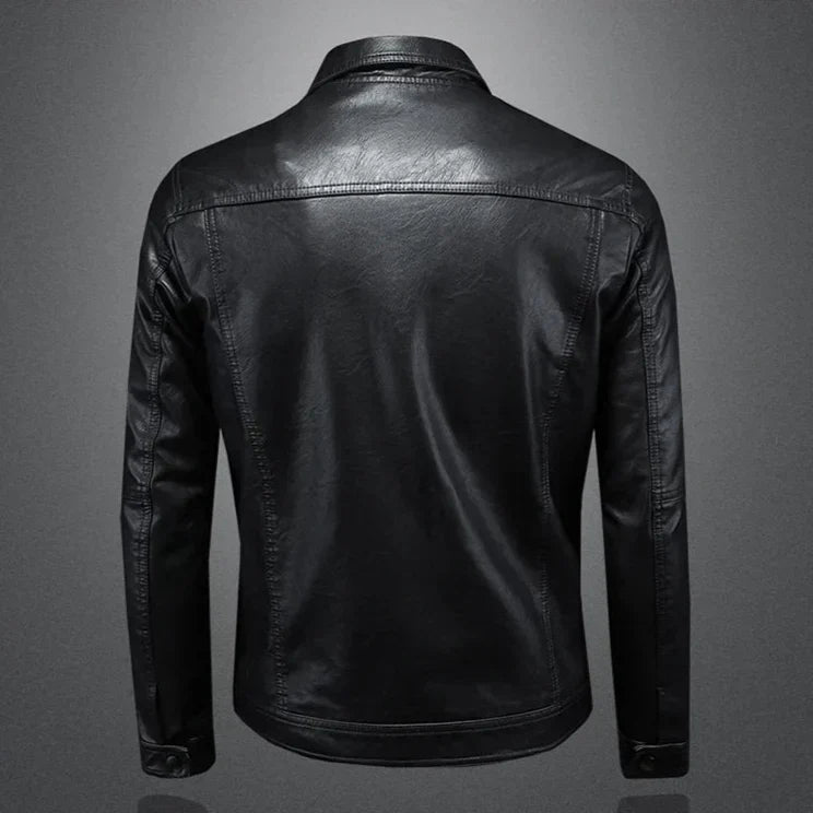 Veste en cuir élégante – coupe slim pour homme avec revers crantés