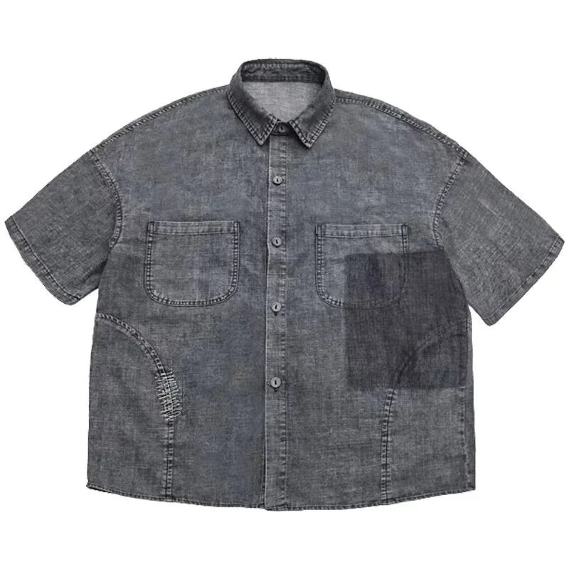 Chemise en jean décontractée et ample de style japonais rétro délavé pour homme