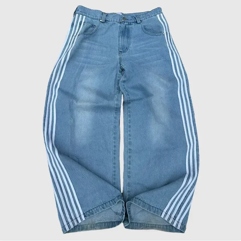 Pantalon ample en jean rayé pour homme – Streetwear été Y2K