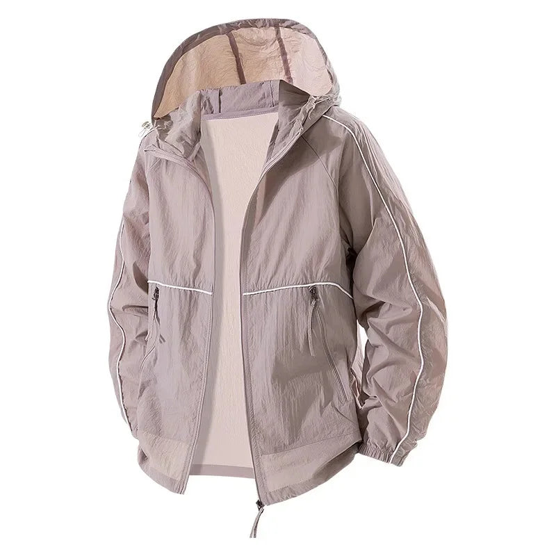 Veste coupe-vent légère à capuche en soie glacée avec protection solaire