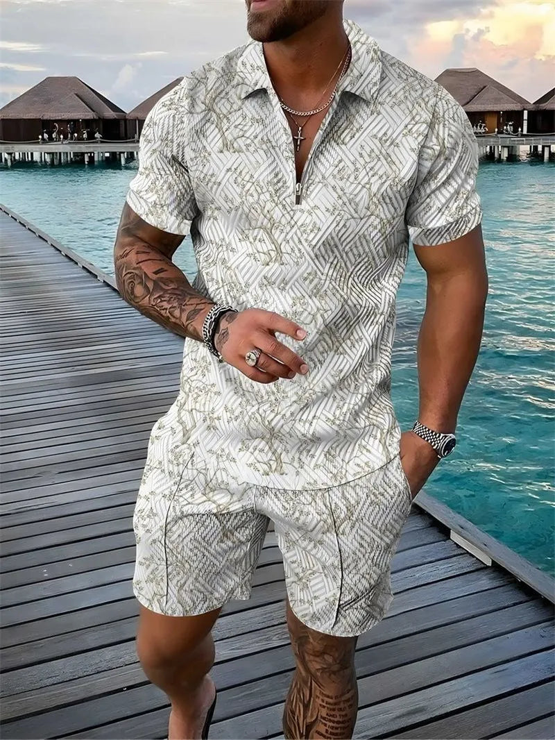 Deux ensembles polo fleuri et short pour homme – Ensemble décontracté d'été