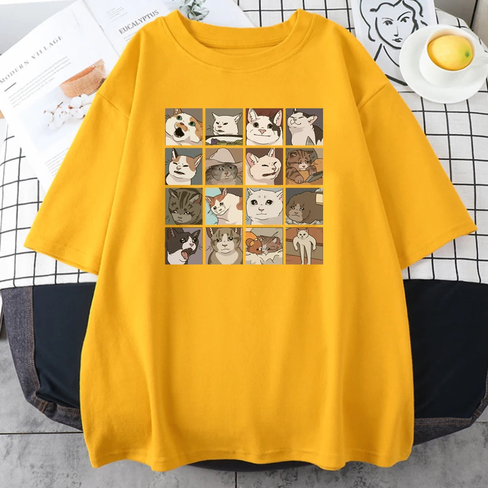 T-shirt oversize décontracté pour homme avec imprimé chat délavé