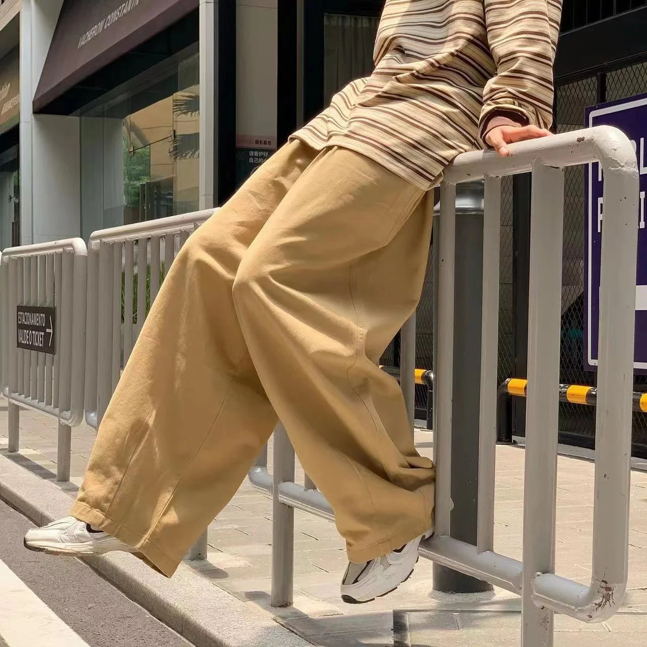 Pantalon droit décontracté en coton à jambes larges pour homme