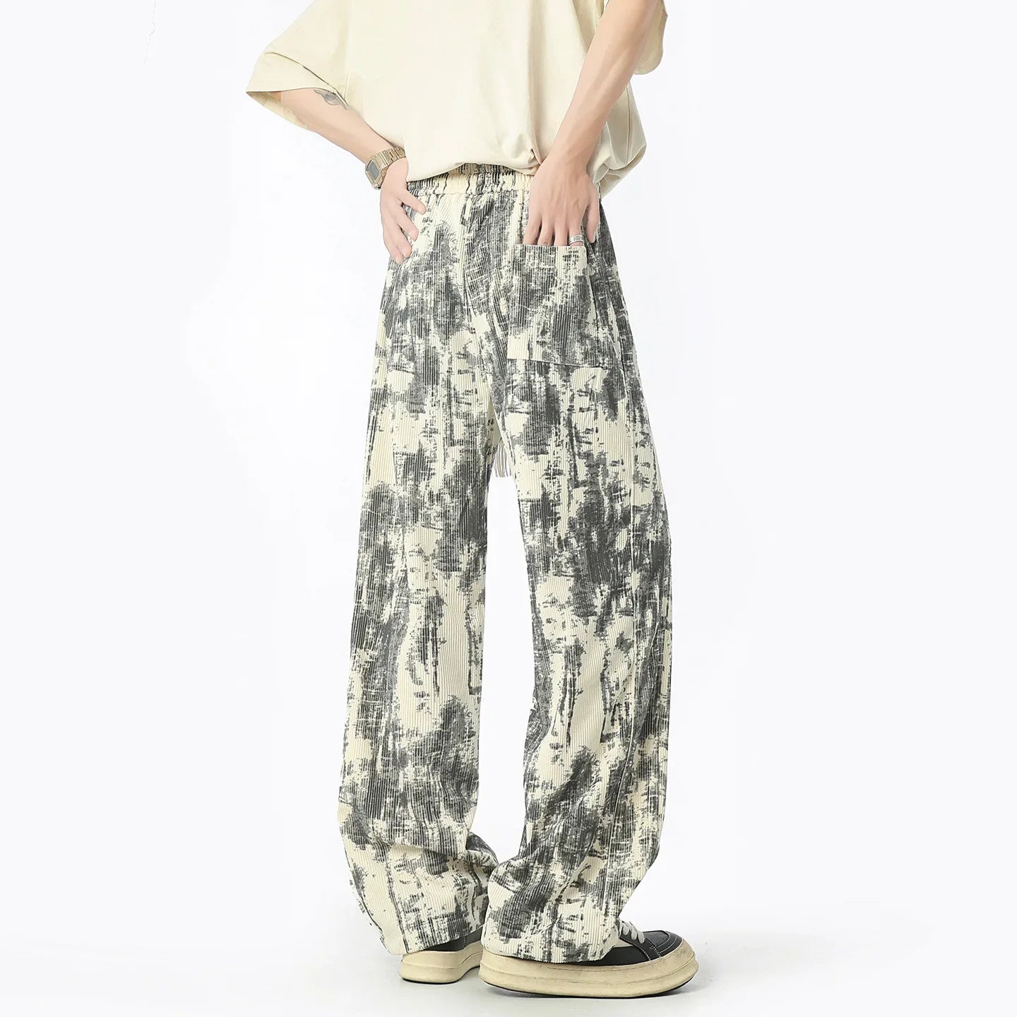 Pantalon chino décontracté coupe ample à jambe droite pour homme