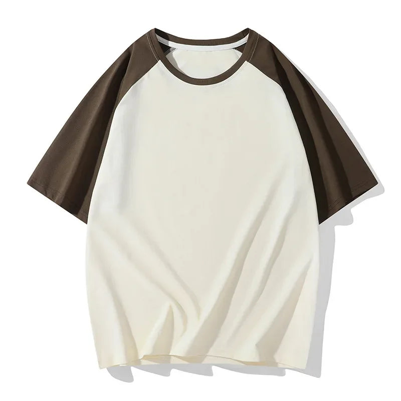 Chemise à col rond ample bicolore casual streetwear manches courtes