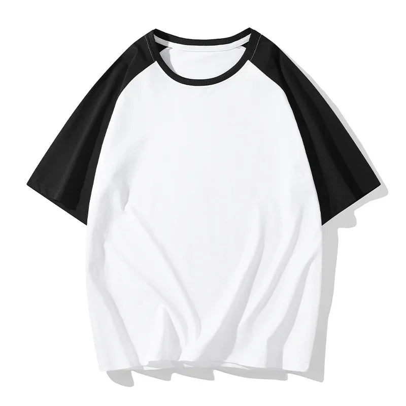 Chemise à col rond ample bicolore casual streetwear manches courtes