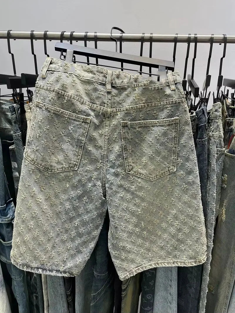 Jean Jorts décontracté en denim vieilli à jambe droite pour homme