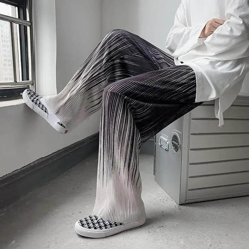 Pantalon droit décontracté plissé en soie pour homme - Jambe large d'été