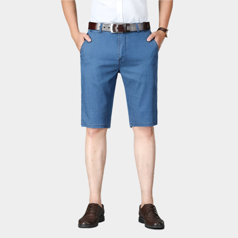 Short décontracté boutonné style denim à devant plat pour homme