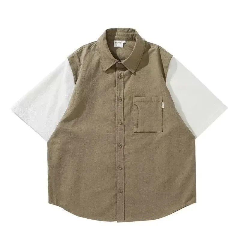 Chemise jacquard décontractée et ample à blocs de couleurs – Vêtements de travail d'été