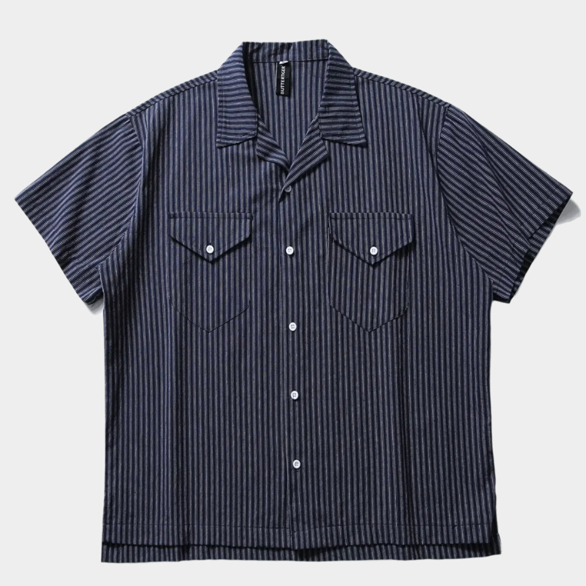 Chemise rayée à manches courtes avec boutons et col cubain pour homme