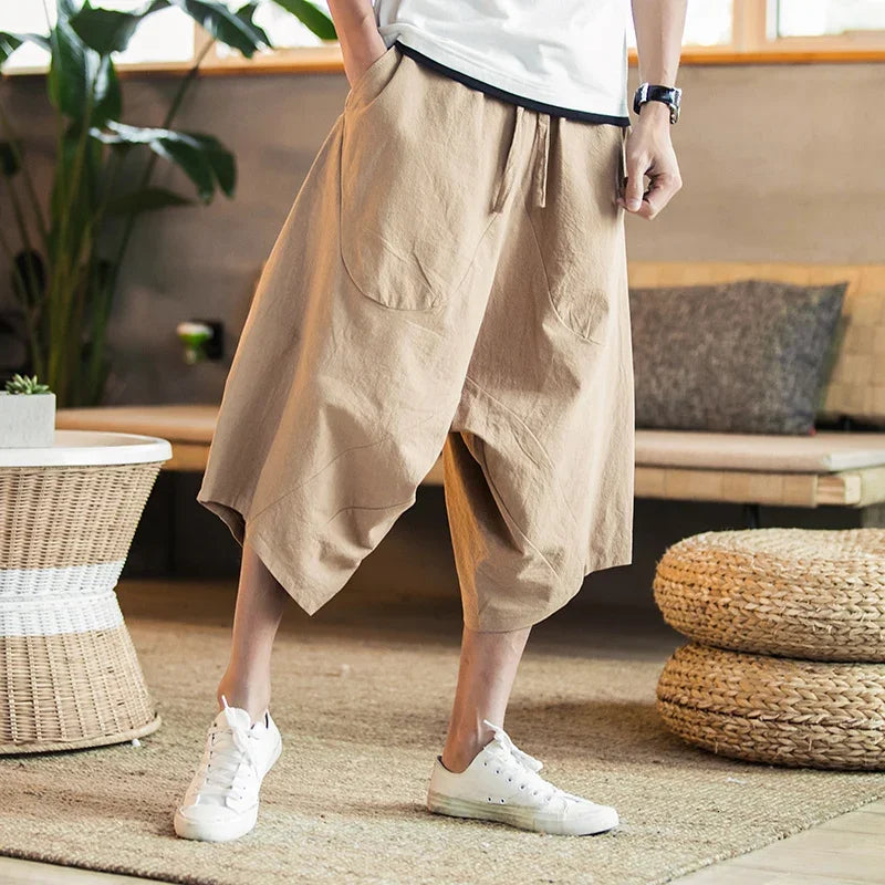 Pantalon de lin ample style sarouel avec jogging longueur mollet