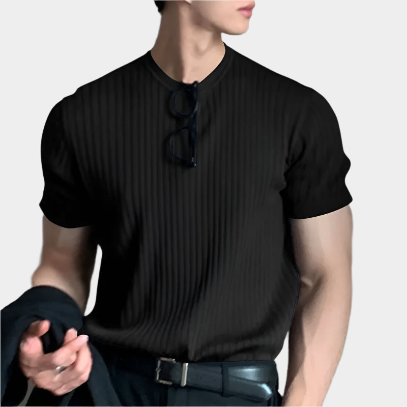 Chemise à col rond élégante texturée style casual léger tendance pour hommes