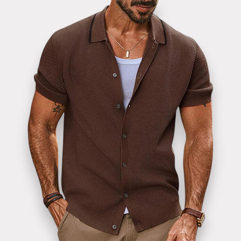 Chemise au crochet à manches courtes et col boutonné, décontractée et respirante