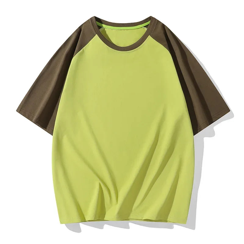 Chemise à col rond ample bicolore casual streetwear manches courtes