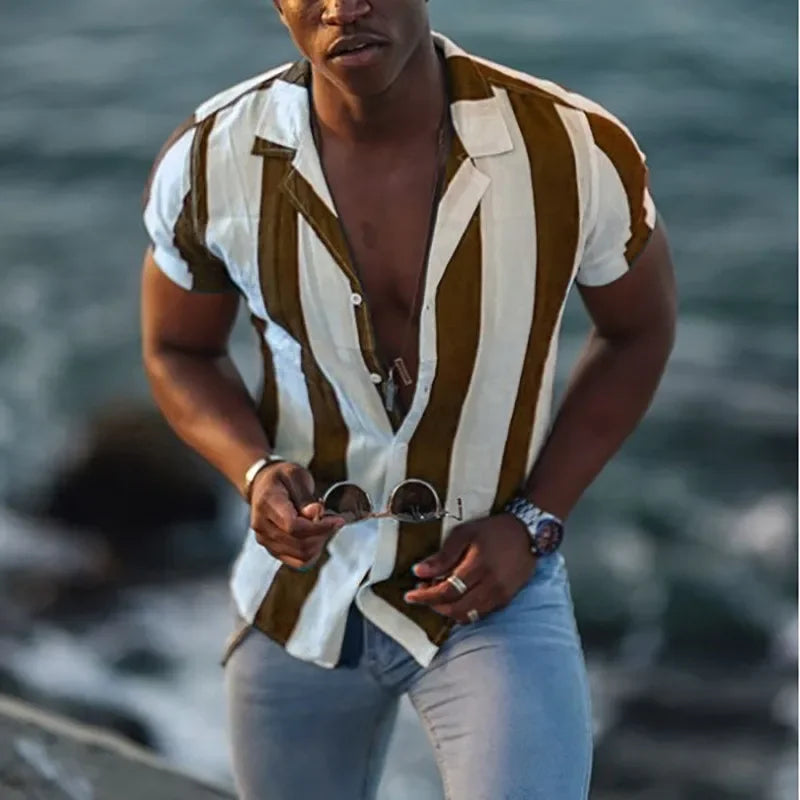 Chemise d'été décontractée à rayures pour homme - Coupe confortable