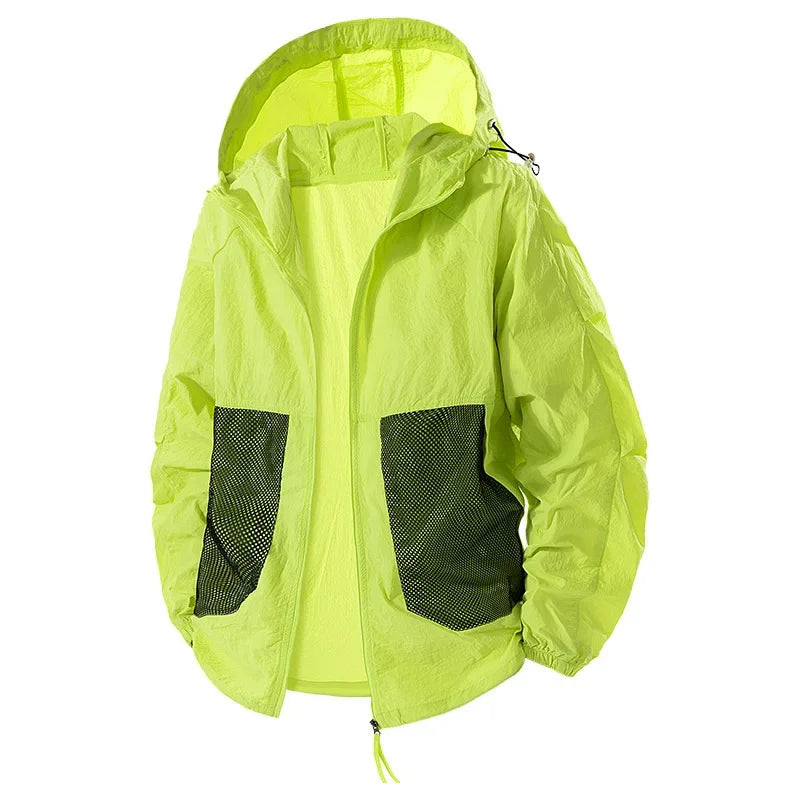 Veste coupe-vent légère à capuche en soie glacée avec protection solaire