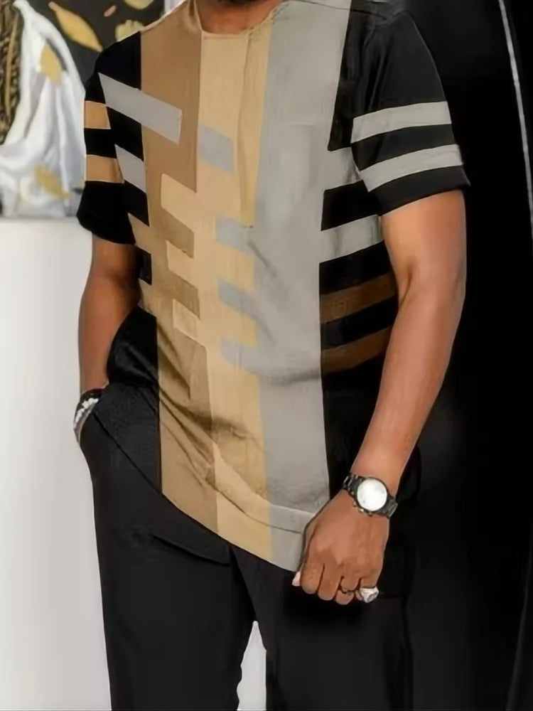 Deux ensembles chemise et pantalon à imprimé géométrique pour homme