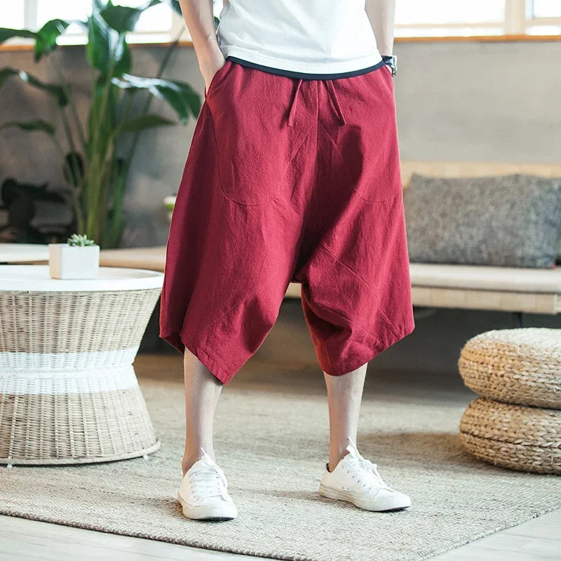 Pantalon de lin ample style sarouel avec jogging longueur mollet