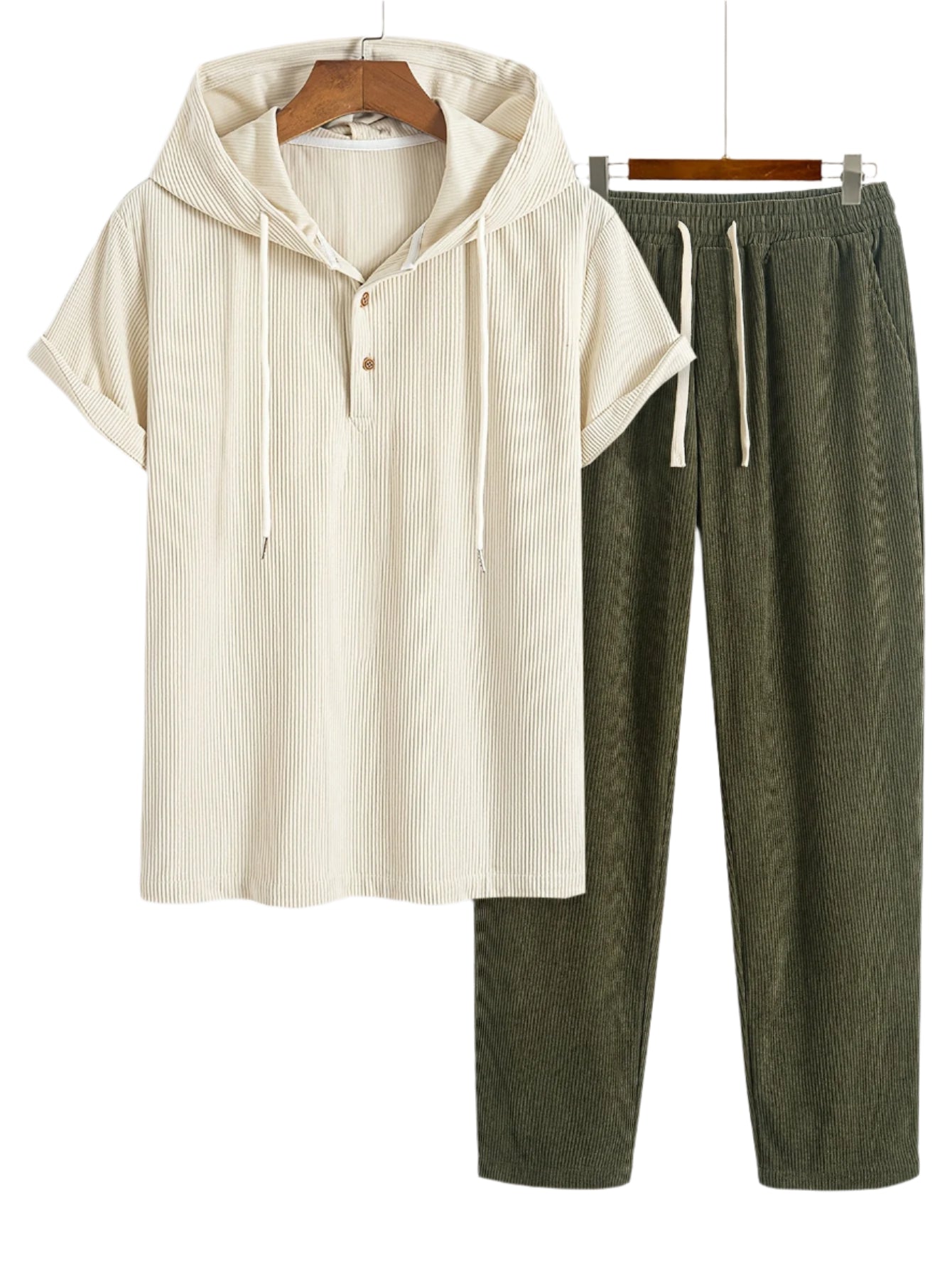 Sweat à capuche et pantalon homme – Élégance décontractée en velours côtelé