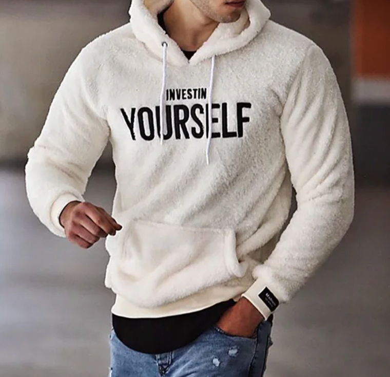 Sweat à capuche ultra doux orné du motif « Investissez en vous-même » pour un look décontracté et stylé. - 3