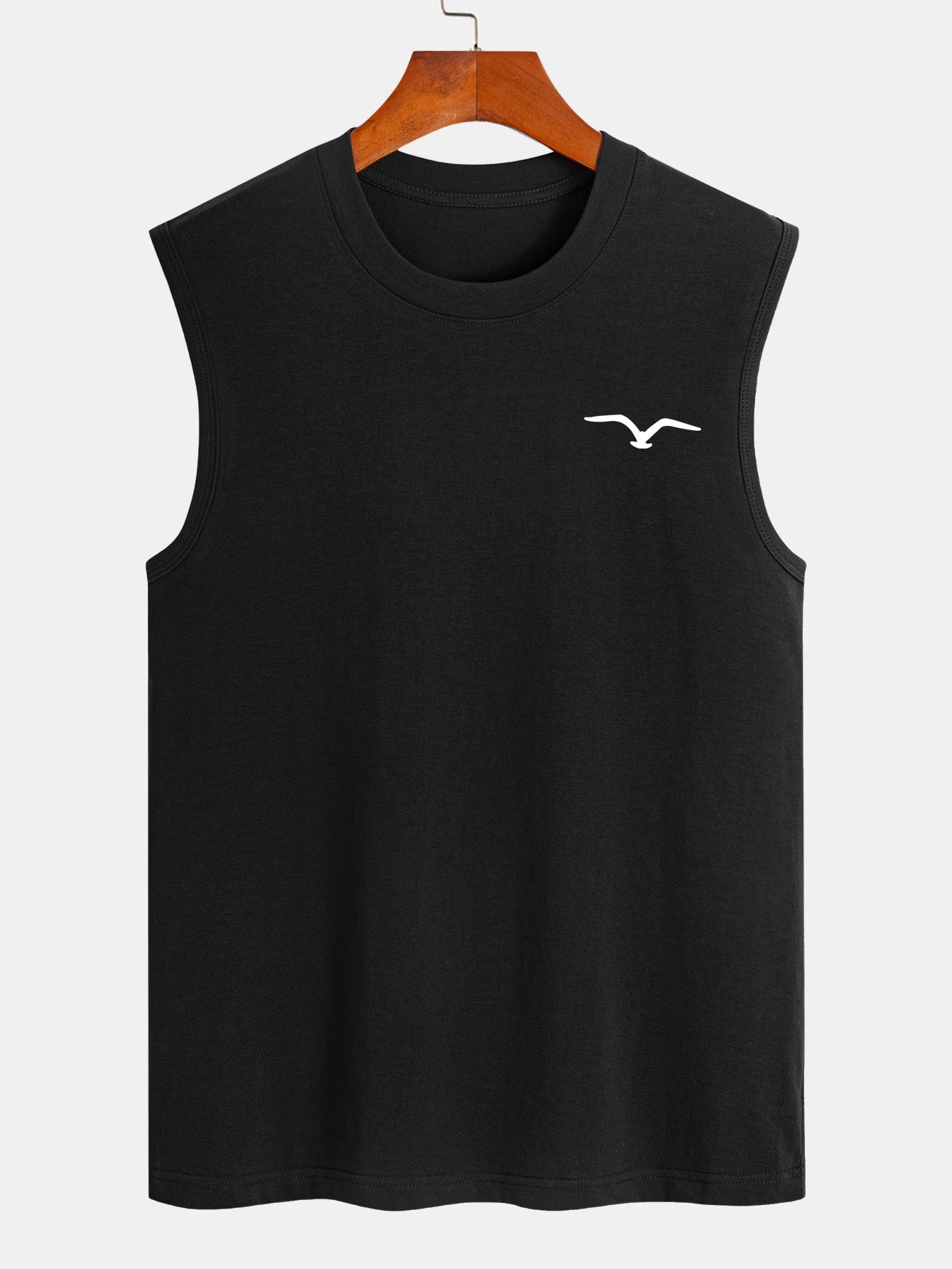 T-shirt sans manches en coton imprimé mouette – Tenue de plage décontractée pour homme