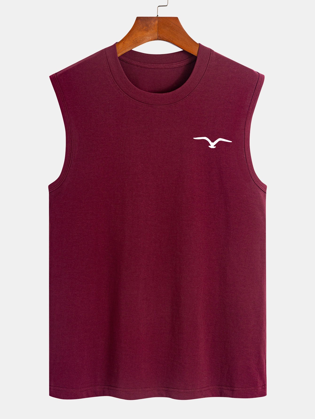 T-shirt sans manches en coton imprimé mouette – Tenue de plage décontractée pour homme