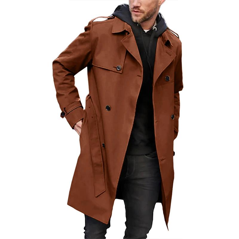 Trench Coat Homme Élégant en Polyester et Coton, Col à Revers, Ceinture Ajustable, Trench Long Bleu Marine pour Toutes les Occasions - 2