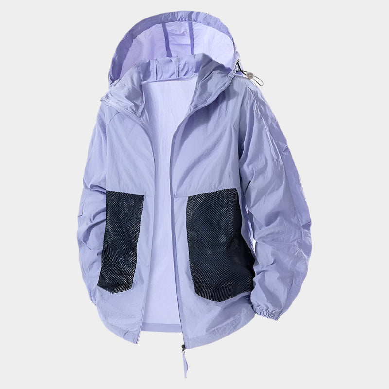 Veste coupe-vent légère à capuche en soie glacée avec protection solaire