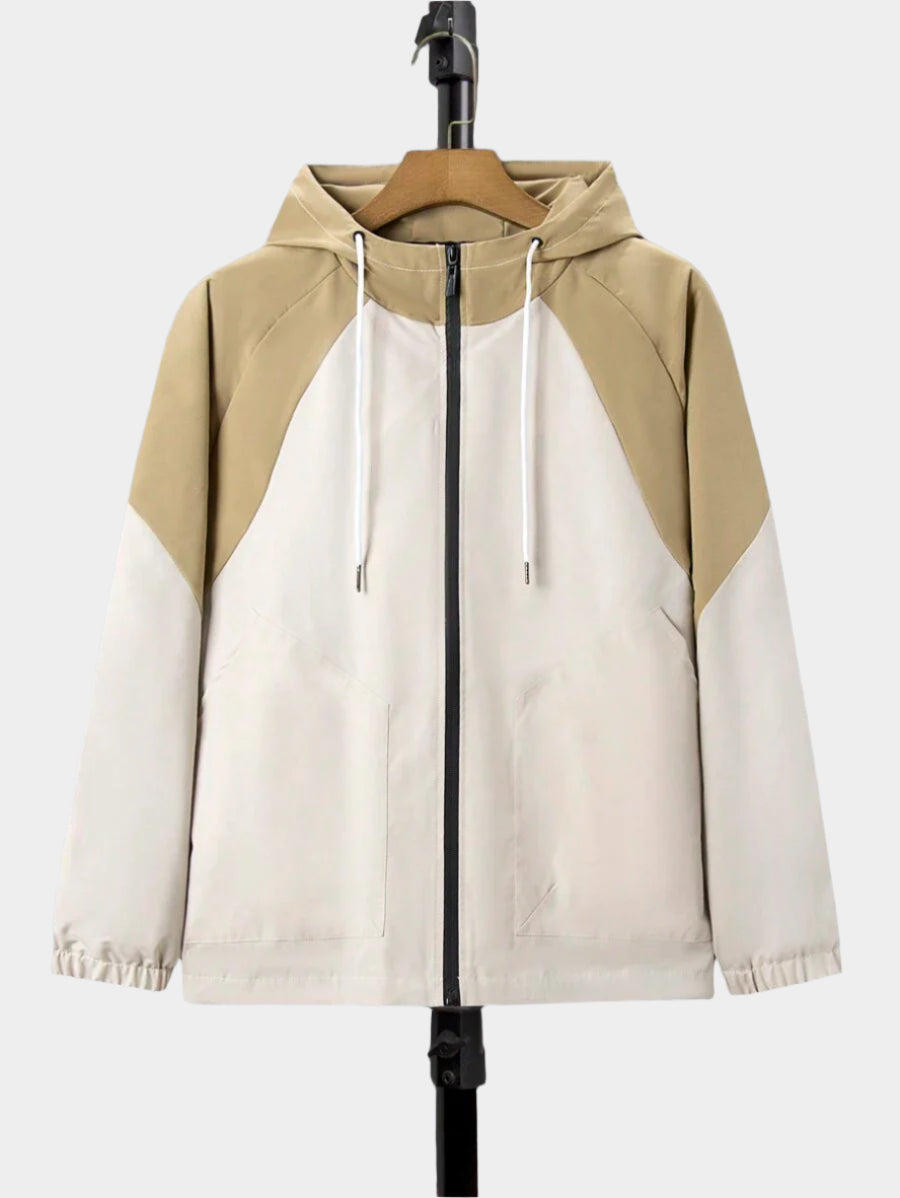 Veste coupe-vent patchwork à capuche grande taille avec fermeture éclair sur le devant