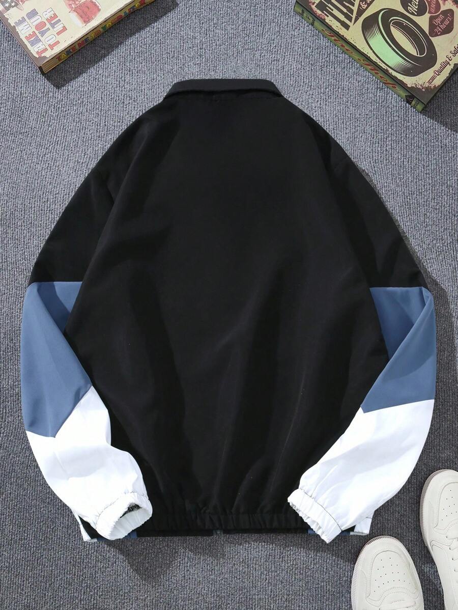 Veste coupe-vent zippée colorblock à col cheminée pour homme