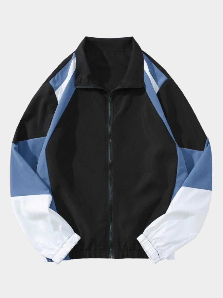 Veste coupe-vent zippée colorblock à col cheminée pour homme