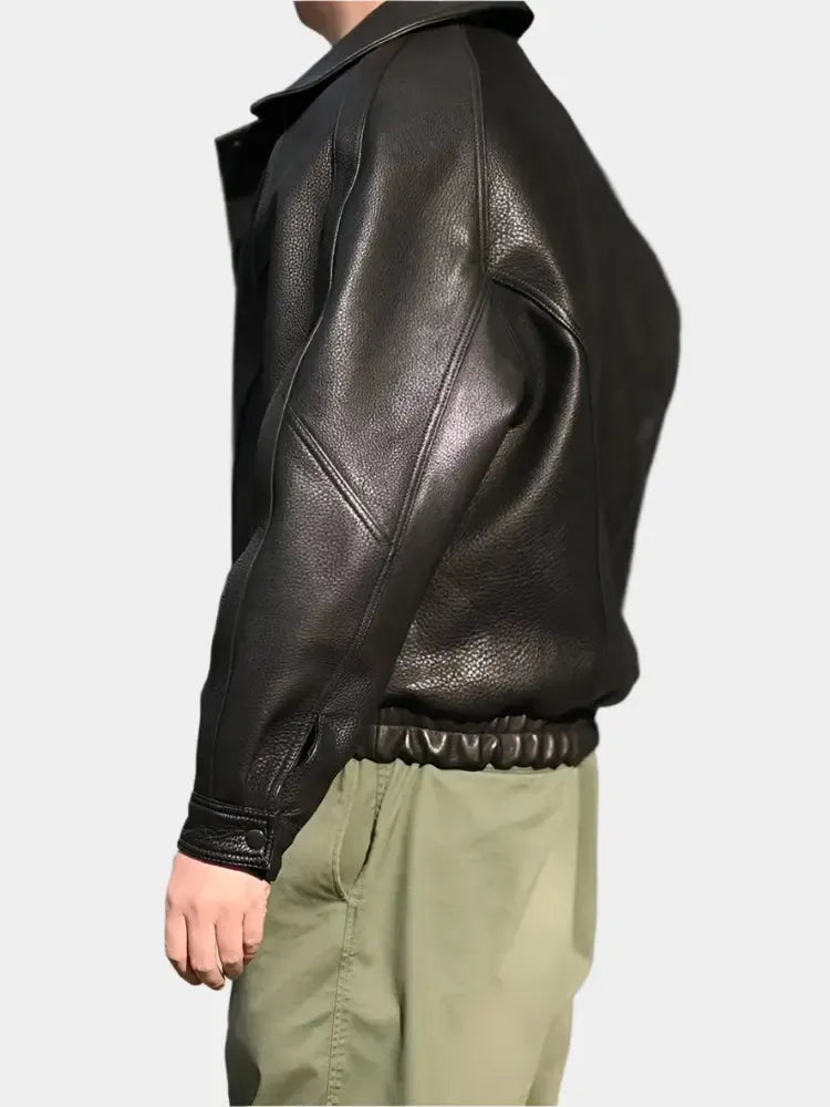 Veste vintage en cuir PU noir – Bomber élégant avec fermeture éclair pour homme