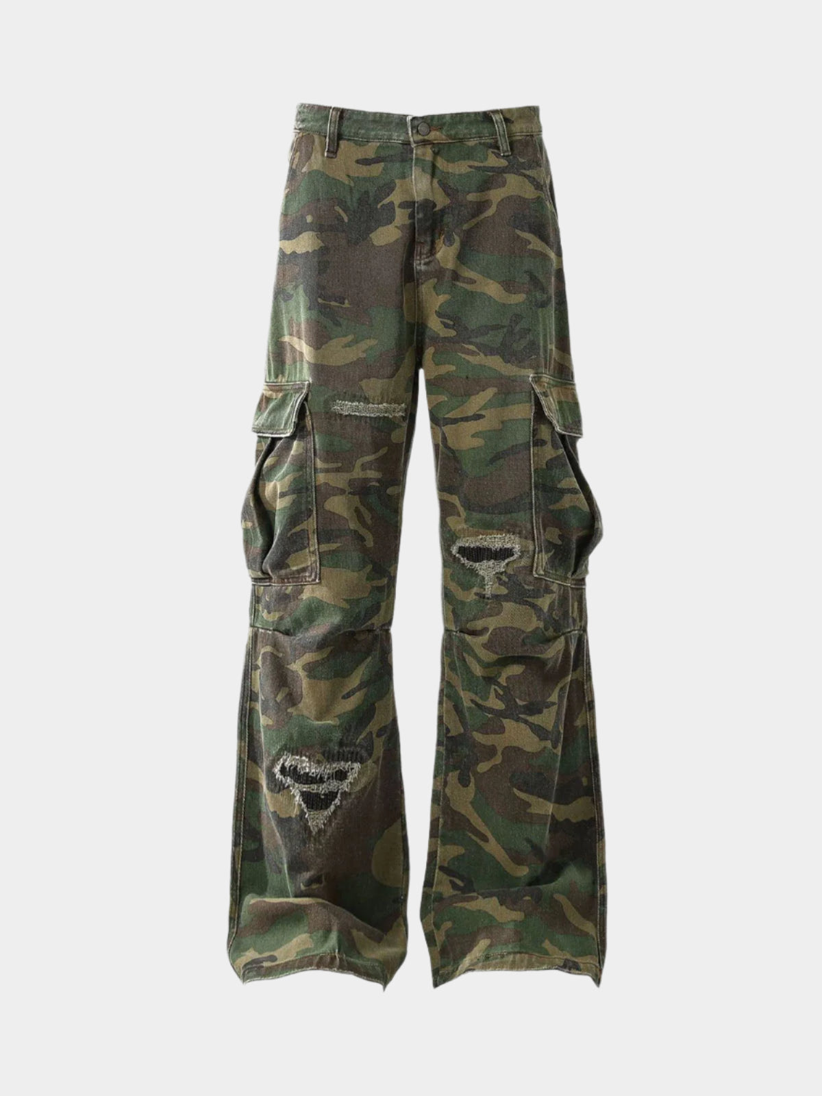 Pantalon ample déchiré - Pantalon camouflage à jambe large pour homme