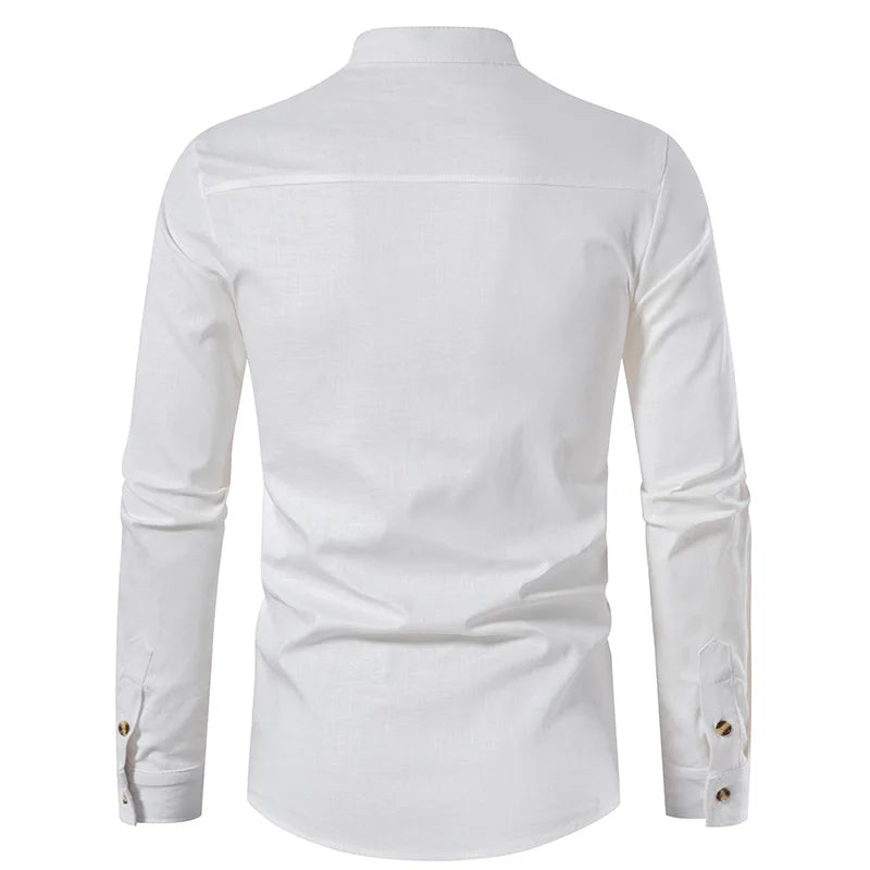 Chemise en lin à col Henley – Style décontracté pour homme