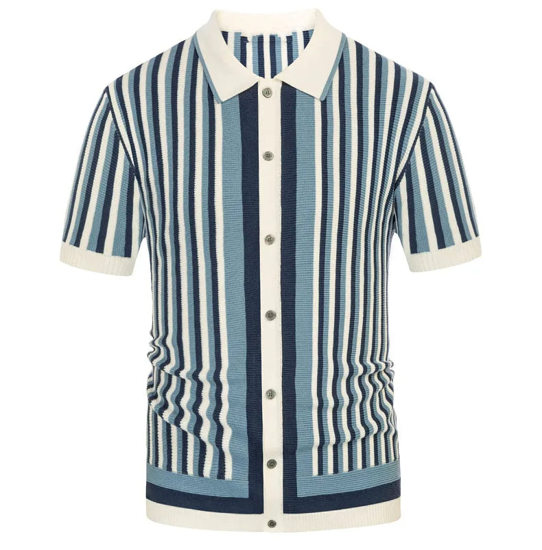 Polo en polyester à rayures verticales – Chemise business respirante pour homme
